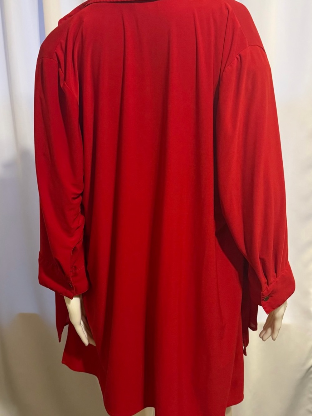 Slim Factor by Investments Red Button Up Tunic Shirt Blouse Large L Roll Tab - Picture 4 of 6